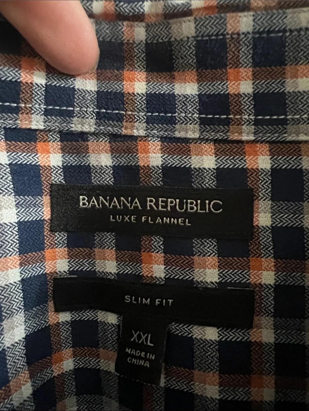 Banana Republic Men's Navy & Orange Luxe Flannel Shirt, XXL Slim fit